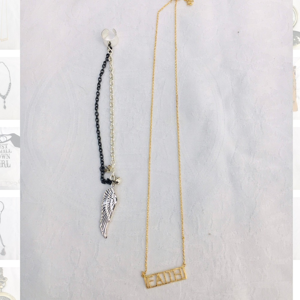 Necklace and winged earring with cuff